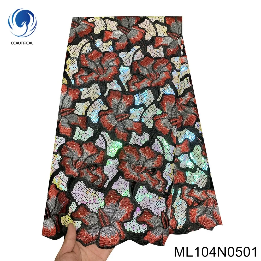 

Embroidered Lace Evening Gown, African Tulle Fabric, Unique Sequins, High-end Queen Vibe, 2024, ML104N05