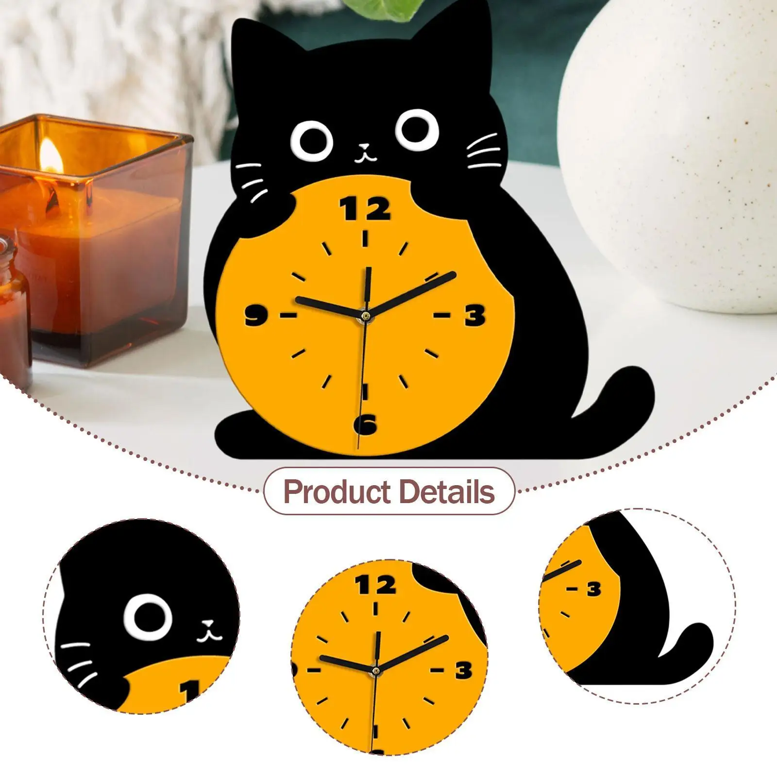 Cat Table Clock Stylish Decoration Silent Unique Gift Elegant Ornament Desk Clock for Office Bedroom Table Desk Study Room