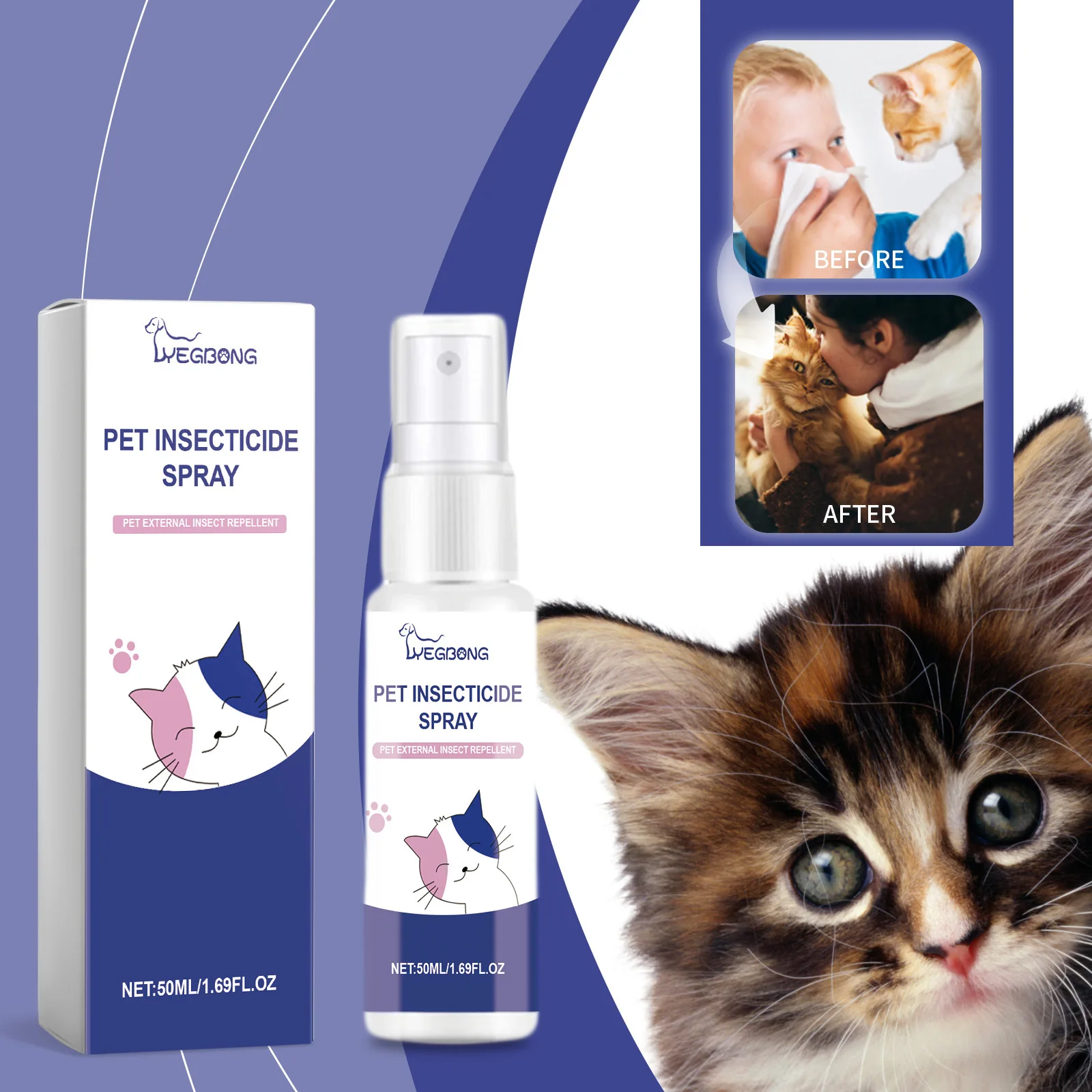 YEGBONG Pet Deodorant Spray, Cat and Dog Flea Liquid Deodorant Body Spray