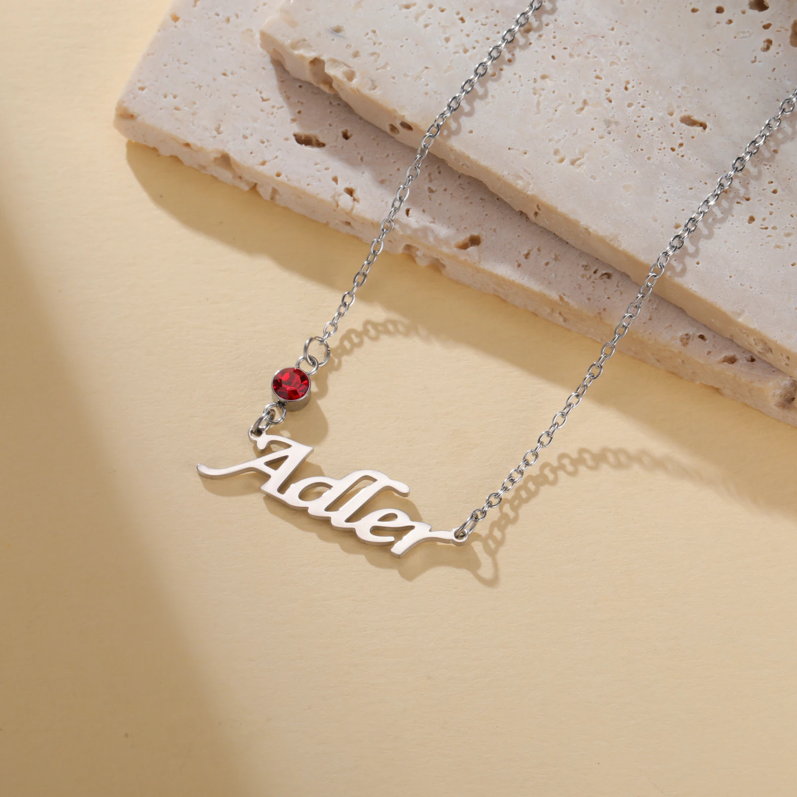 COOLTIME Halskette mit individuellem Namen und Geburtsstein-Anhänger für Damen, Edelstahl, modisch, personalisierbar, Halskette, Schmuck, Geburtstagsgeschenke – Detail 11