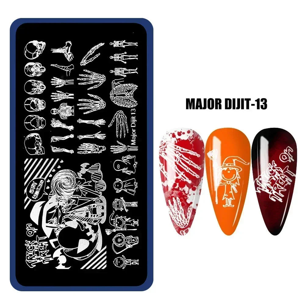 Halloween Nail Stamping Plates Pumpkin Skull Bat Spider Design Stamp Templates Snowflake Festival Pattern Nail Art Stencil Plate 6