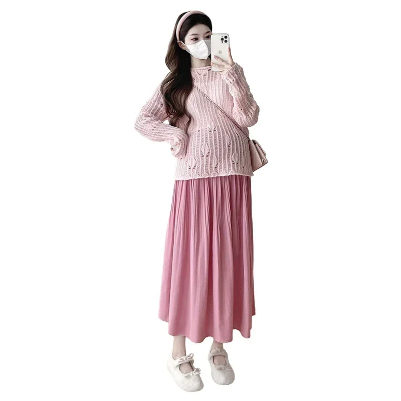 Factory Price Korean Style Fashion Maternity Belly Skirts Long Loose High Waist Pregnant Woman Empired Pleated Skirt Maxi Skirt
