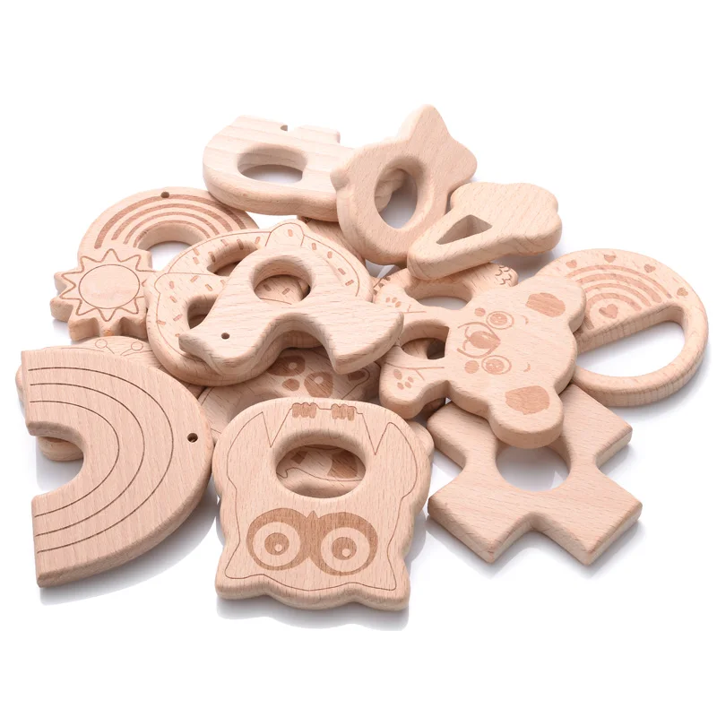 1Pcs Wooden Rodent Teethers Baby Cartoon Animals Rainbow Ice Cream Beech Teether Pendant For Baby Pacifier Chain Nurse Gifts Toy 4
