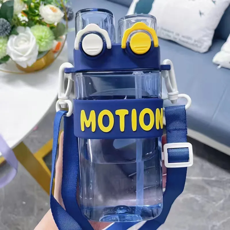 

Crossbody Plastic Water Bottle Double Drinking Mouth Large Portable Travel Bottle Square Lovely Student Big Fat Cup Universal