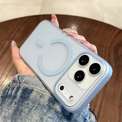 Luxury Matte Clear Ultra Thin Magnetic Wireless Charging Case - iPhone 15 Plus (Blue)