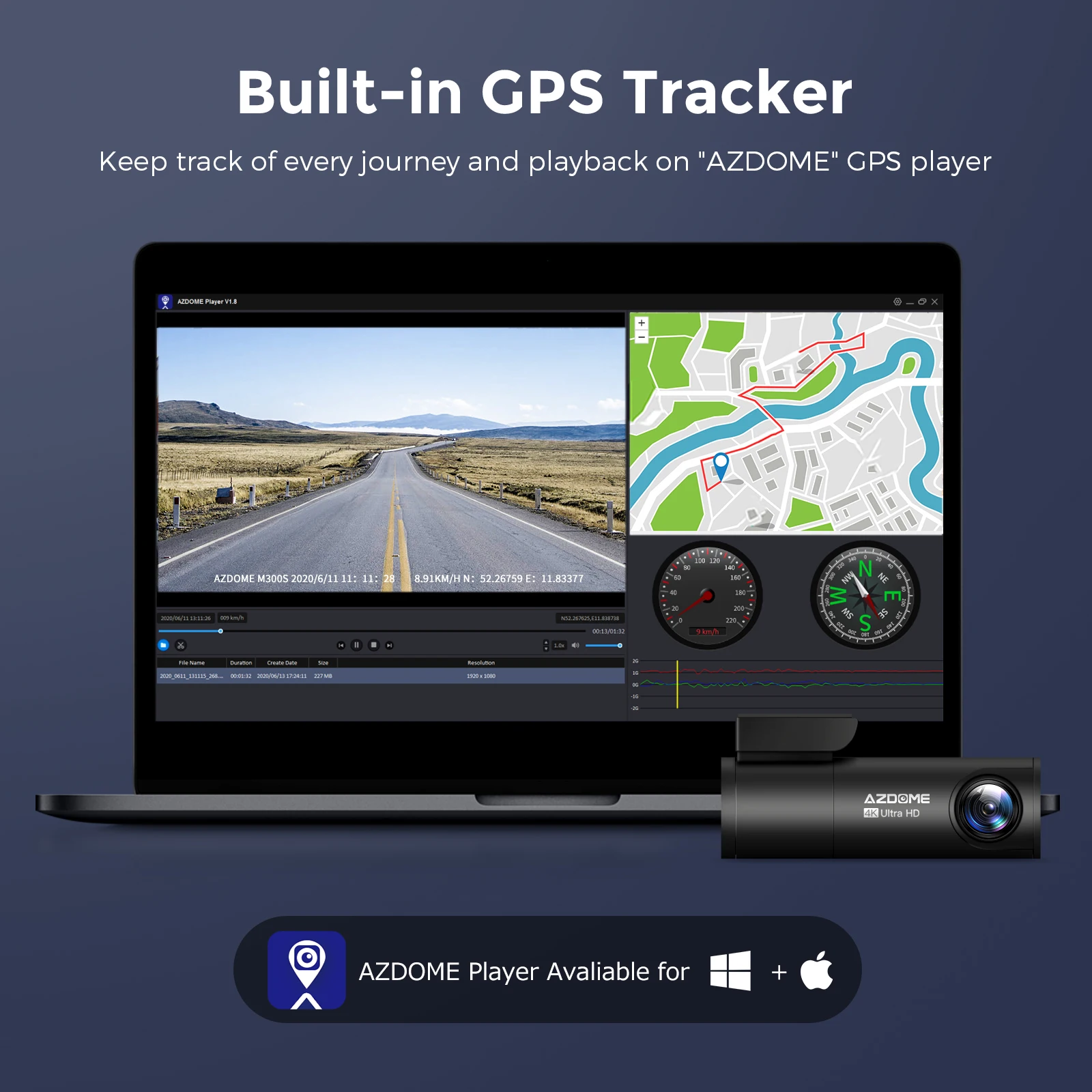 AZDOME  DVR    ķ, GPS   ķ, ڵ ī޶, UHD 3840*2160P ߰ ð, 24 ð  , M300S, 4K