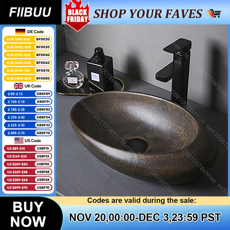 อ่างล้างหน้าเซรามิคทรงรีแบบวินเทจสำหรับห้องน้ำ อ่างล้างหน้าแบบตั้งบนเคาน์เตอร์ อ่างล้างหน้าแบบตั้งบนพื้น อ่างล้างหน้าดีไซน์ศิลปะ 1