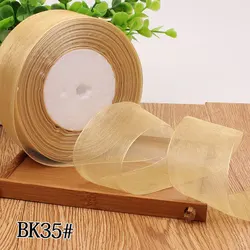 White Organza Ribbon for DIY Crafts and Gift Wrapping - 50 Yards Roll (In gold)