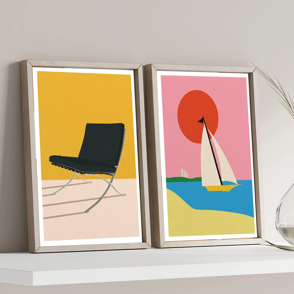 

Baltic Sea Abstract Canvas Poster Art Print Chair Painting Simple Nordic Wall Picture For Bedroom Living Room Home Decor