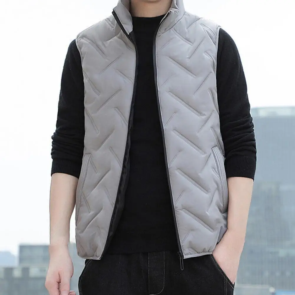 Men Waistcoat Embossing Cotton Padded Vest Coat Spring Autumn Sleeveless Jacket Men Warm Pockets Waistcoat Keep Warm Vest Top