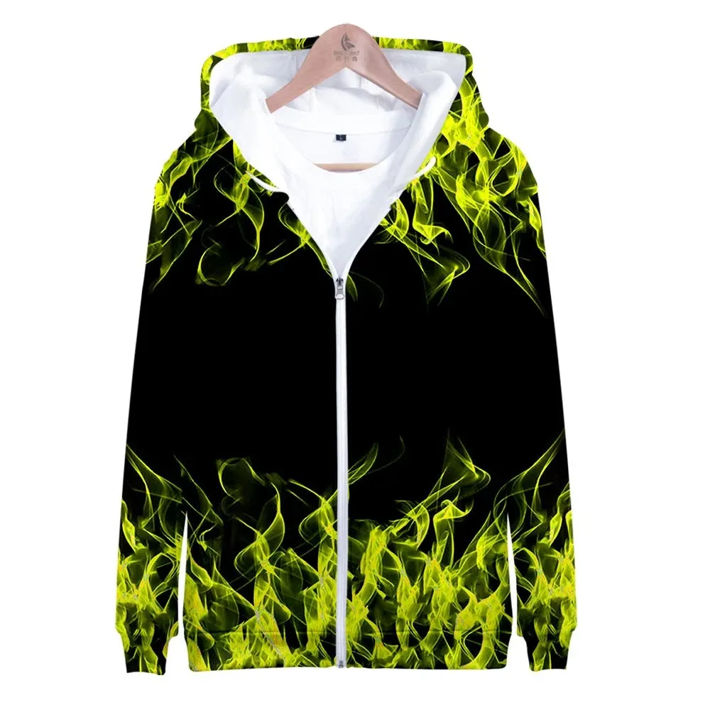 Colorful Flame 3D Printed Zip Up Women/Men Hoodie Sweatshirt Harajuku Streetwear Hip Hop Zipper Hooded Jacket Casual Sportswear