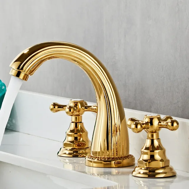 Antique Brass Basin Faucets Classic Bathroom Sink Faucet Double Cross Handle 3 Holes Bathbasin Counter Gold Mixers Taps Black 1