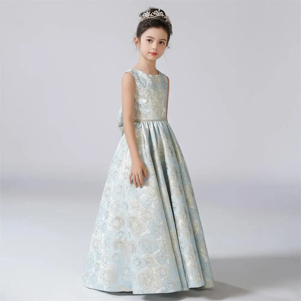 Dideyttawl O-Neck Dress For Girl A-Line Rose Pattern Flower Girl Dresses Sleeveless Kids Birthday Formal Princess Gowns