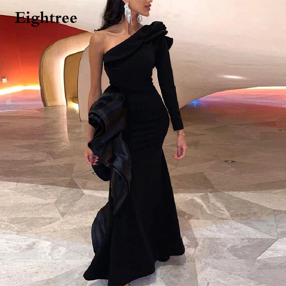 pink ball gown Eightree Black One Sleeve Shouler Saudi Arabia Long Evening Dress Dubia Custom Made Formal Night Party Gowns Dress Vestidos sexy evening dresses Evening Dresses