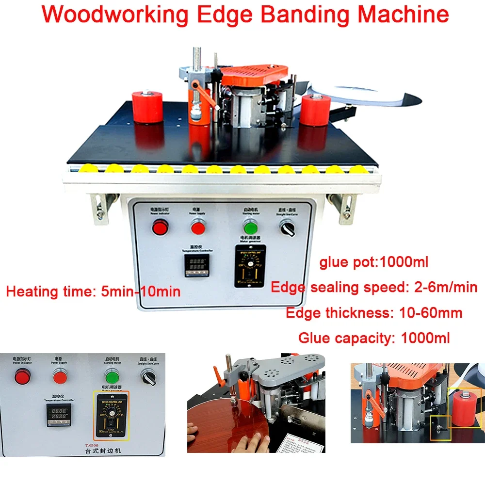 

Desktop Edge Banding Machine for Woodworking Double Side Gluing Portable PVC Edge Bander 220V High Power 1.2KW with Tray Cut