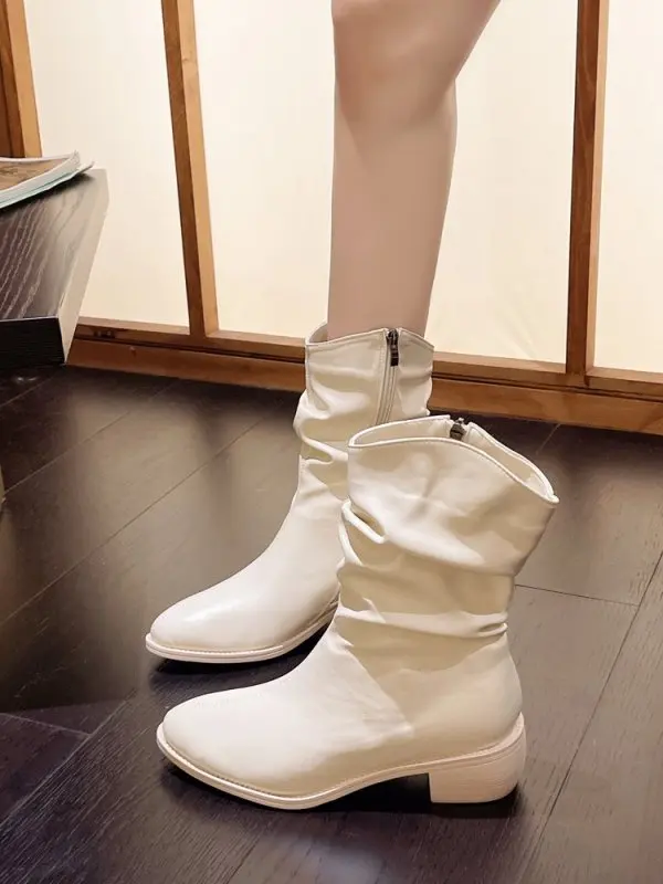 Female Western Boots Cowboy Boots Women Plested Women Ankle Boots Pu Leather Shoes Autumn Boots Women Booties Lady Plus Size 40