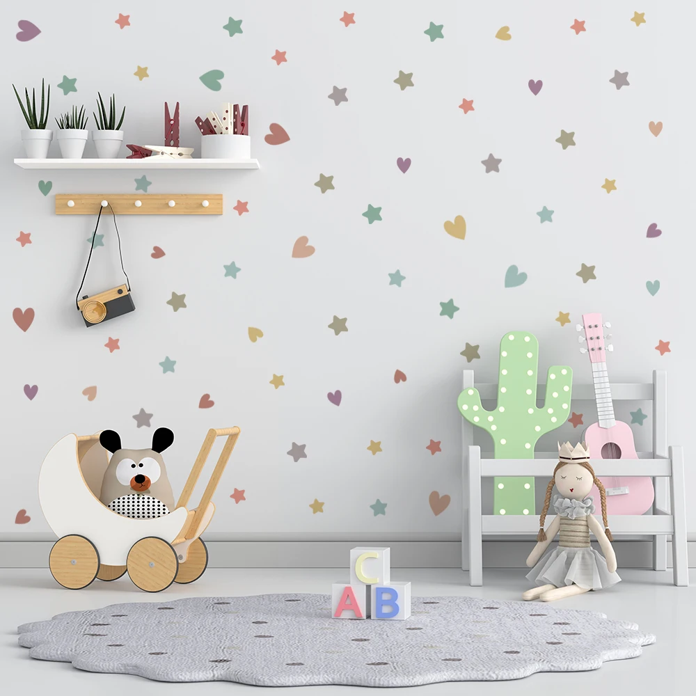 Small Fresh color DIY Wall Stickers for Display Cabinet Window Refrigerator Tile Glass Decor Art Removable Hearts Stars Decals wall stickers window stickers