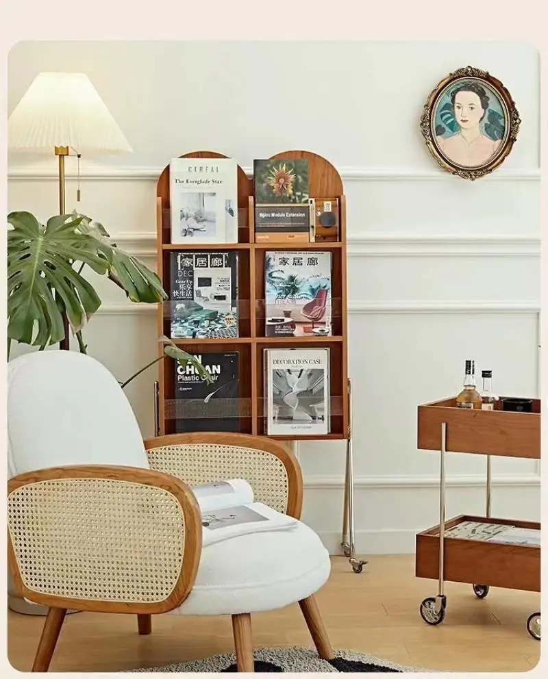 Modern Floor Bookshelf Book Storage Rack Retro French Style Magazine Rack Stands Living Room Balcony Reading Display