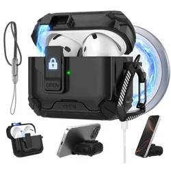 AirPods 4 Case Cover with MagSafe and Lanyard - Enhanced Protection & Automatic Lock - Airpods Pro 2 (Black)