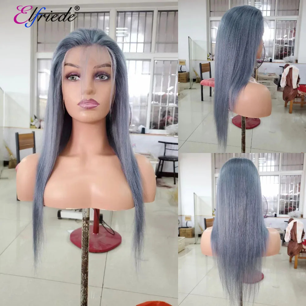 

Elfriede #Silver Grey Straight Lace Front Wigs for Women Colored Wig 4x4 13X4 13X6 HD Lace Frontal Wig 100% Remy Human Hair Wigs