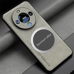 Luxury Leather Metal Magnetic Car Holder Shockproof Protective Case for Honor X8C (GRAY Magnetic)