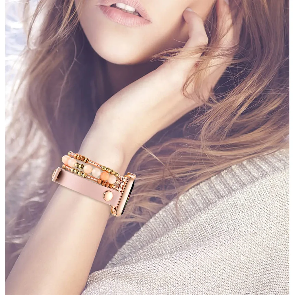 Leather+Jewellery Strap For Apple Watch Band 45mm 41mm 44mm 40mm 49mm 42mm 38mm Women Bracelet iWatch Ultra 8 7 6 5 4 3 SE Belt