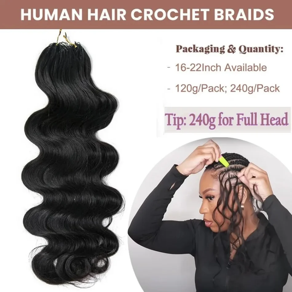 Human Crochet Hair Feather Crochet Human Hair Body Wave Pre-Separated Extension Bundle Knotless For Braiding Twist Reusabl 3