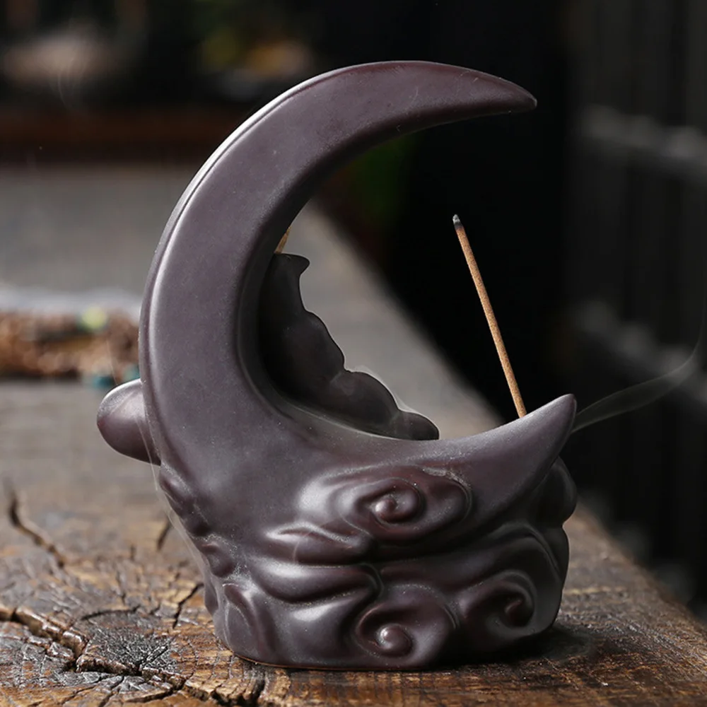 Creative Waterfall Incense Burner The Moon Home Decor Incense Stick Holder Lotus Ceramic Censer Handicrafts Zen Meditation Decor