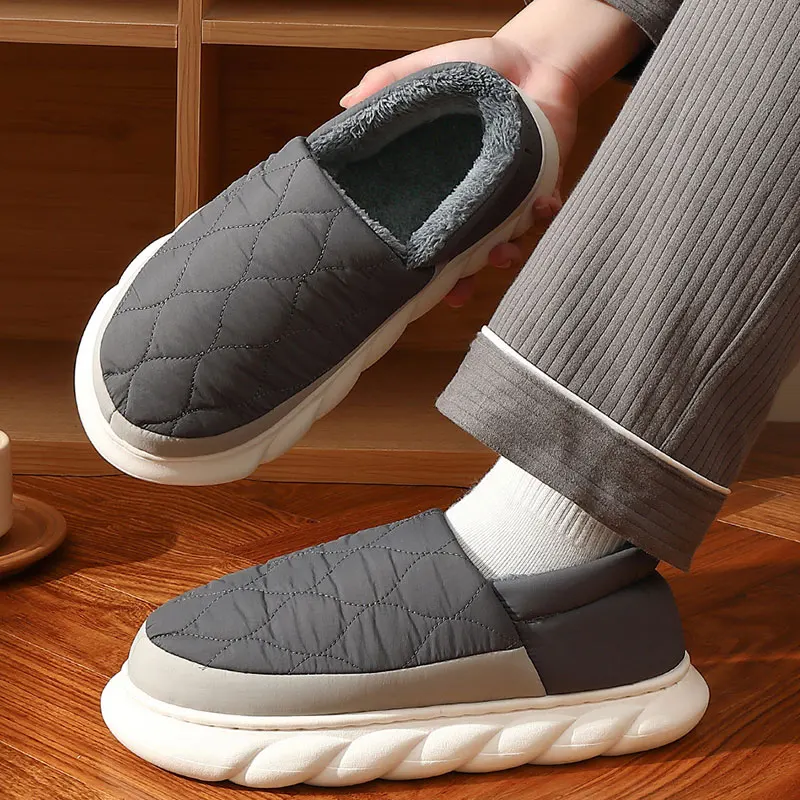 Bebealy Winter Men Shoes Winter Short Plush Men Slippers Outdoor Fur Non-slip House Shoes Casual Fuzzy Soft Cozy Men Shoes Women 2