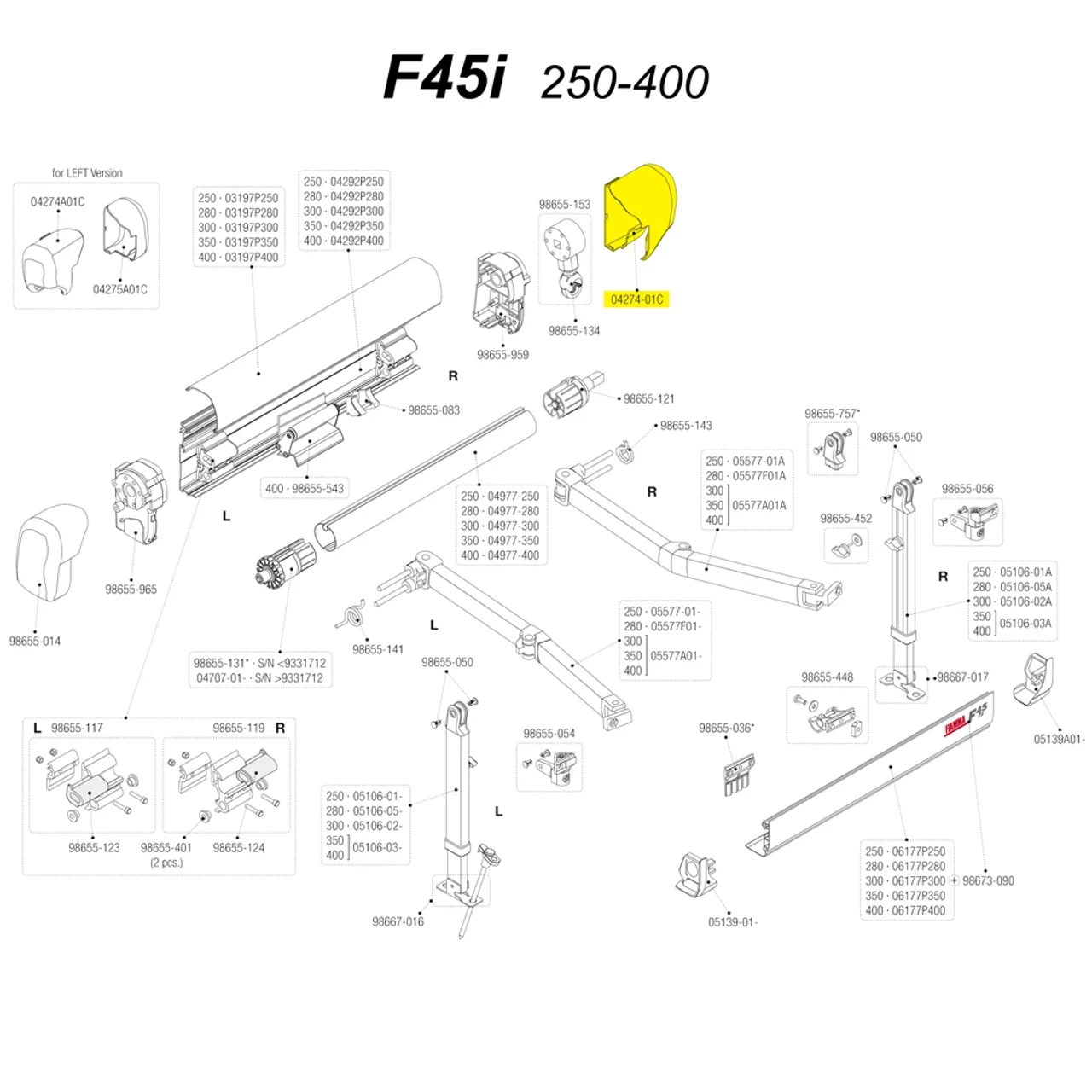 RV Awning FOR Fiamma F45i Left or Right Hand End Cap Outer Polar White Motorhome &lrm;98655-014 04274-01C