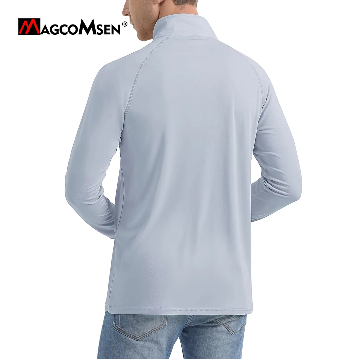 MAGCOMSEN UPF50 + 남성용 UV 자외선 차단 티셔츠, 긴 소매 하이킹 낚시 셔츠, 속건성 1/4 지퍼, 여름 운동 풀오버 상의