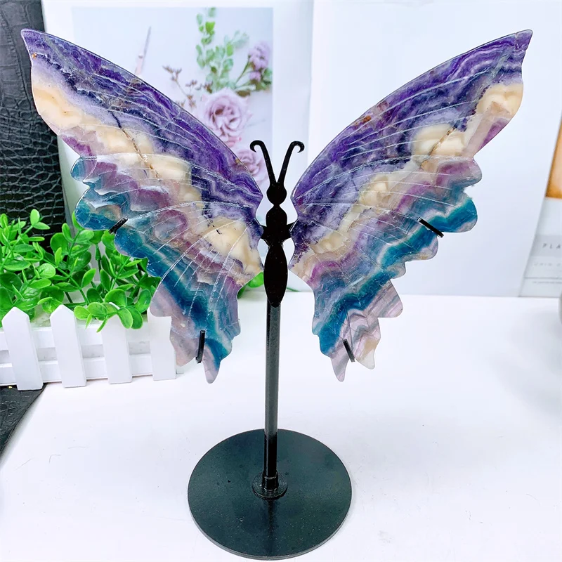 

Natural Colored Fluorite Butterfly Wings, Crystal Carving, Gemstone Crafts, Children Birthday Present, Decorations Gift, 1Pair