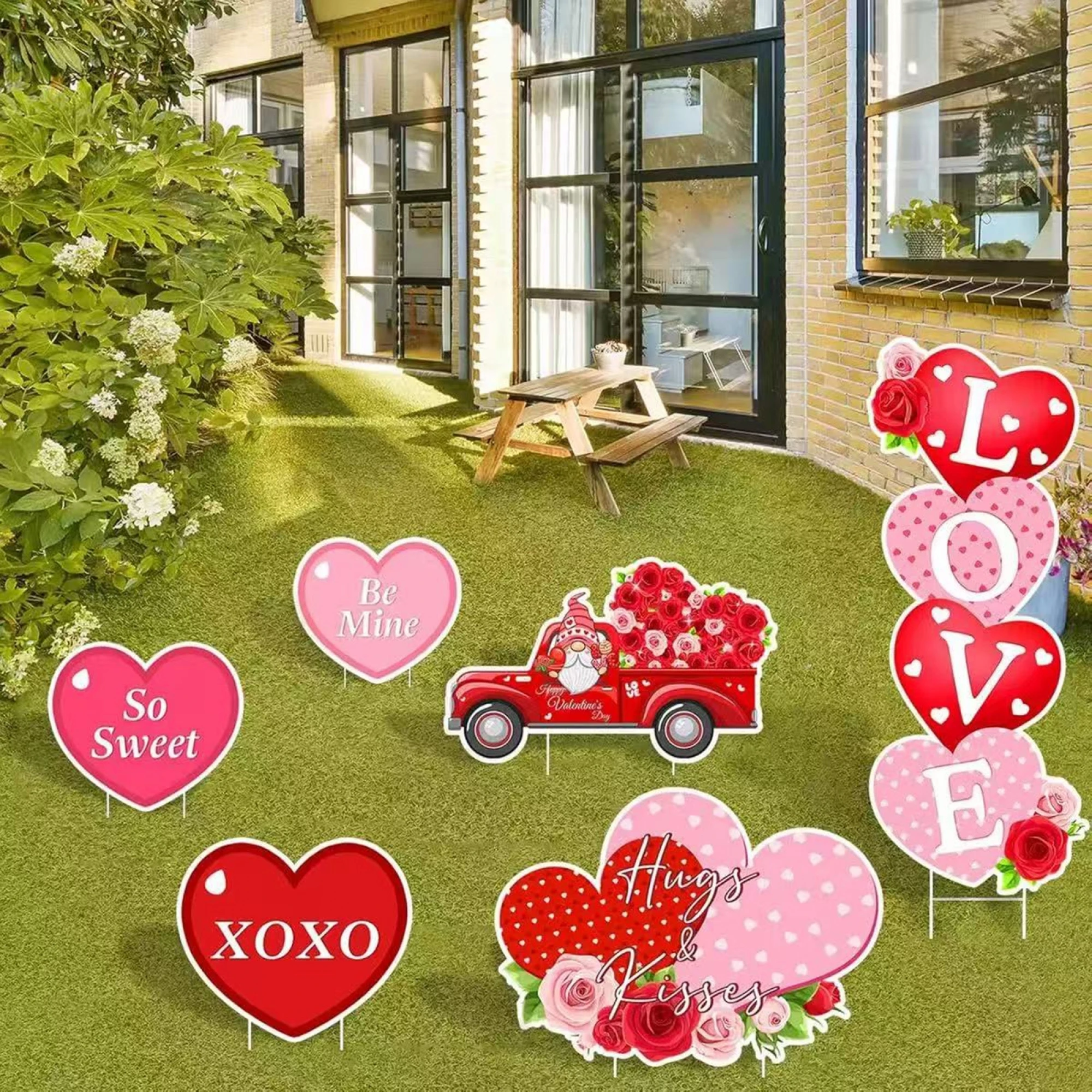 Valentine s Day Outdoor Decor Set of 6 Heart Truck and Love Letter Yard Stakes for Romantic Party Lawn Garden Decoration