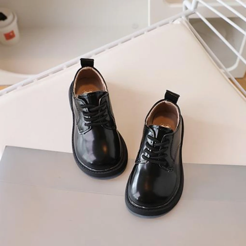 Children's Leather Shoes Simple School Uniform Shoes for Boys Girls Performance Versatile Fashion Black Beige Kids Causal