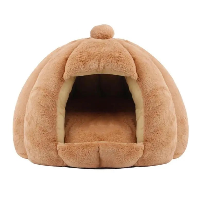 

Cat Cave Bed Washable Covered Cat Bed With Removable Cushioned Pillow Semi-closed Pumpkin Cat Kennel No Deformation Pet Bed For