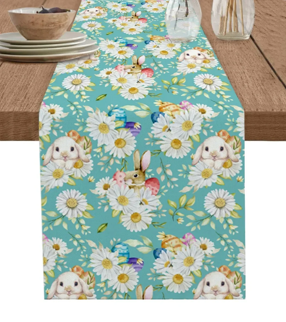 

Easter Watercolor Bunny Wedding Dining Decoration Linen Table Runner Kitchen Dining Tablecloth
