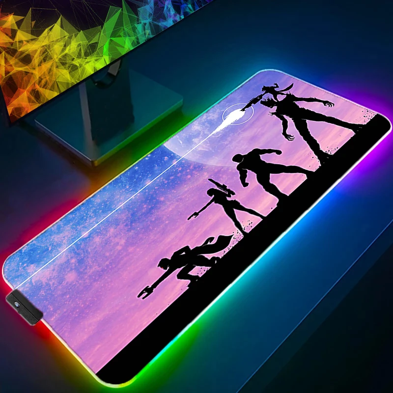 Guardians of the Galaxy Rocket Marvel Anime Large RGB Game Mouse Pad Keyboard Rubber Non Slip Edge Lock LED Luminous Mouse Mat ouija game skeleton divination sickle palm keyboard mouse pad mousepad accessories extended stitched edge rubber sole 31 5x11 8