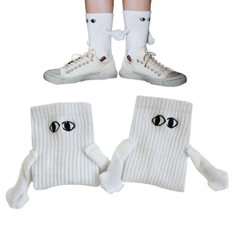 

Hand Holding Socks With Magnets Creative Magnetic Attraction Hands Black White Cartoon Eyes Couples Socks Mid Tube Cute Socks