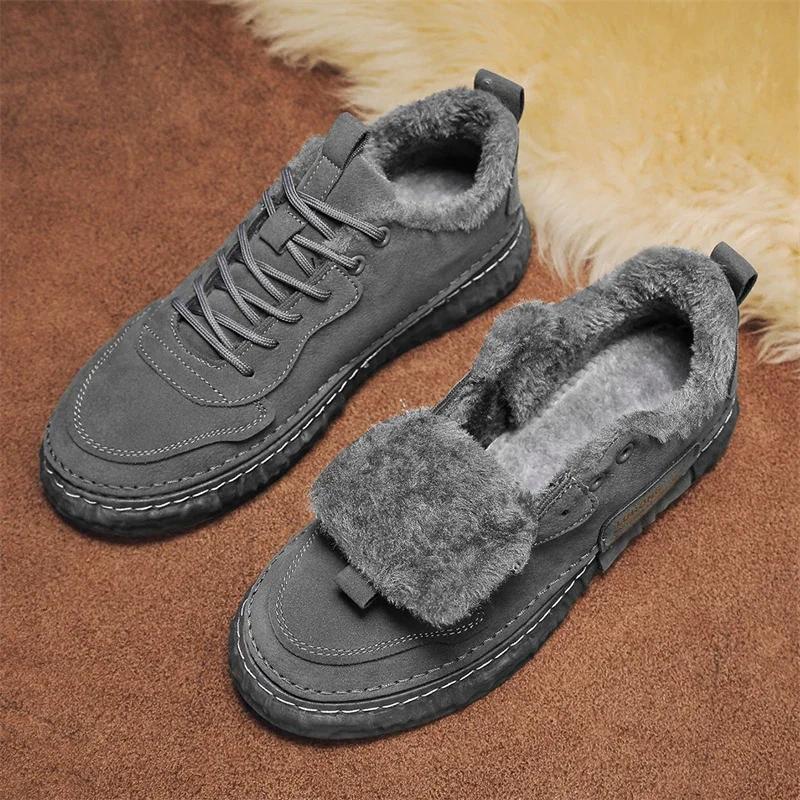 Men's Boots with Plush Collar, Social Shoes Winter Leather