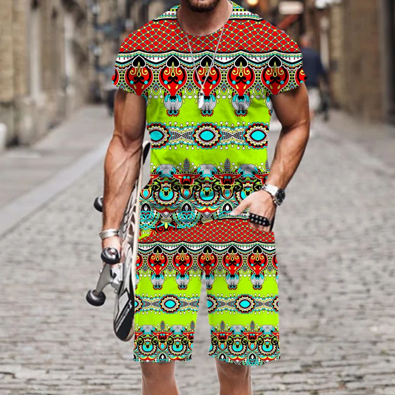 

Men's T-shirt Set Fashion Hot Short Sleeve O Neck T-shirts Funny 3D Printed Casual Luxury Outfit Hip-hop Harajuku Summer Beach