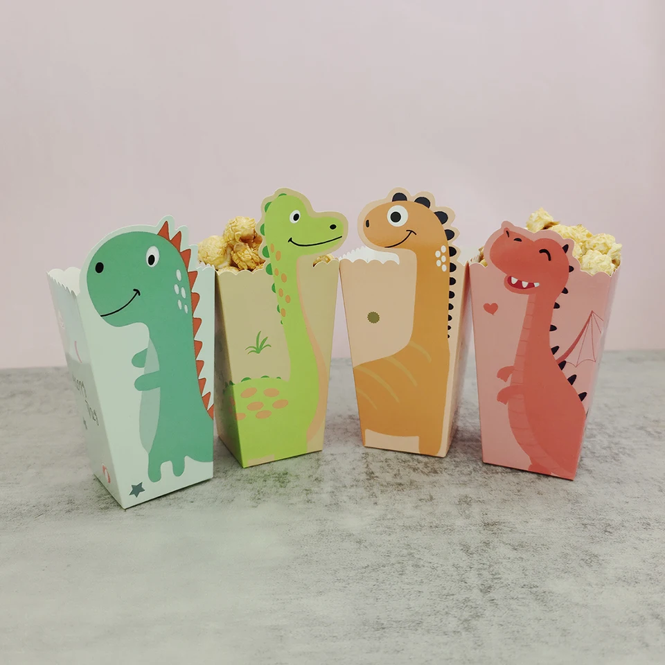 12 Scatole Per Popcorn A Forma Di Dinosauro – Sacchetti Portaconfetti A Tema Giungla – Per Baby Shower, Feste Di Compleanno, Bomboniere – Dinosauri Rex E Tre Dino