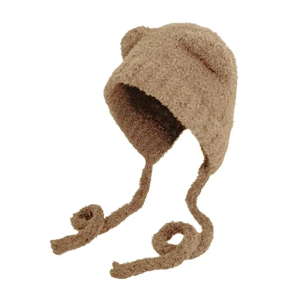 Winter warme Plüschmützen süße weiche Bärenohrenmütze Schnür-Gehörschutz Slouchy Beanie Cap Earflap Crochet Beanie für Keen Girls – Detail 13