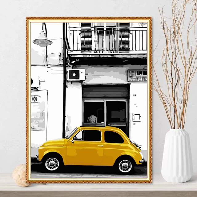 Painting on Canvas With Numbers Yellow Car Acrylic Painting Canvas