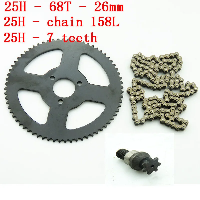25H 158L with 68T tooth 26 mm rear sprocket 7T pinion For 47cc 49cc ATV Quad Mini Dirt Pocket Bikes Minimoto