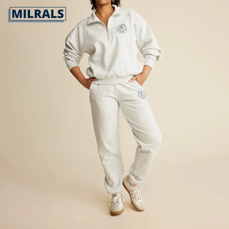 

MILRALS 24 Early Spring New North n Niche Zipper Half-Turtleneck Lion Lettering Printed Fleece Sweater