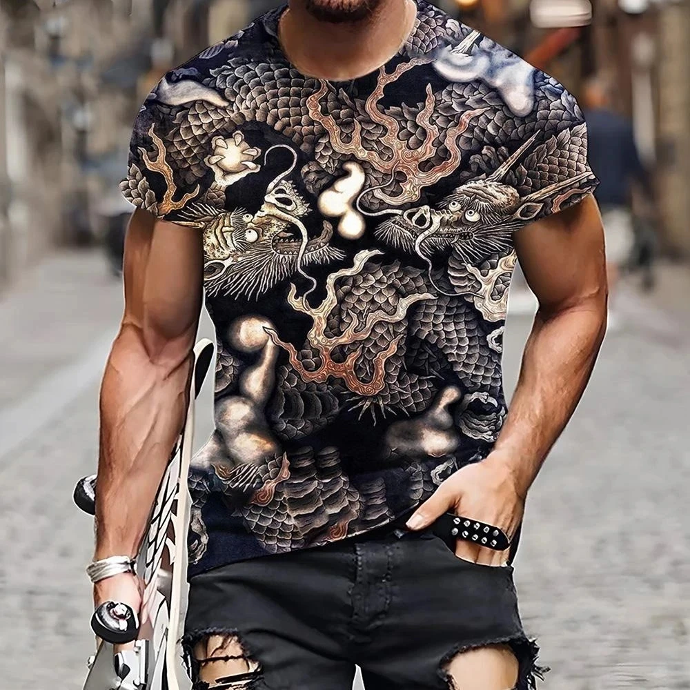 

Newest Cool Dragon Pattern Men's T-Shirts 3d Print Short Sleeve Summer Man Clothing Oversized Tee Breathable Y2k Tops Streetwear