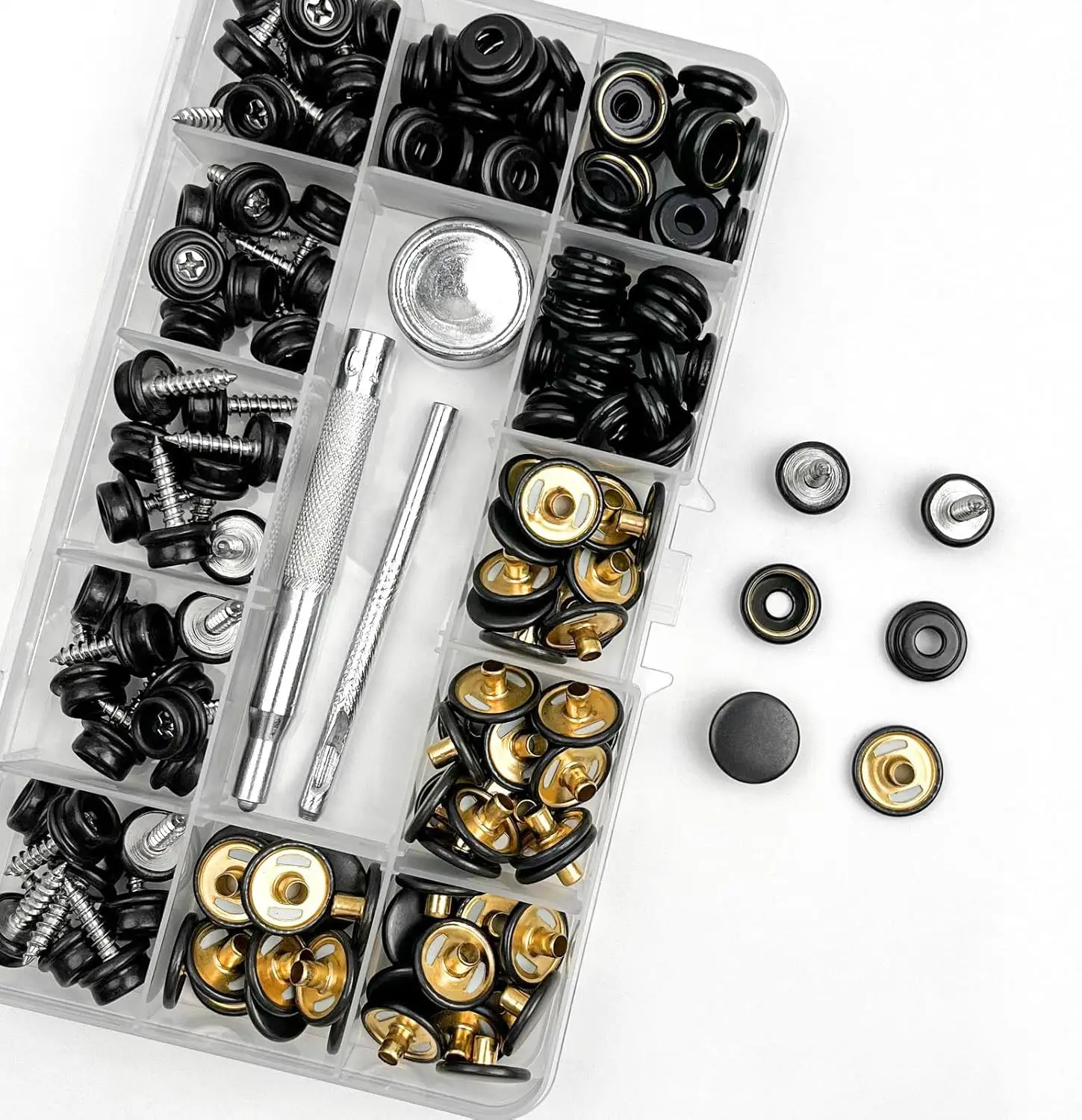 sourcing map Set di 20 bottoni automatici da 24 l, 15 mm, con retro in filo metallico, bottoni in alluminio per coprire bottoni in tessuto, kit con strumenti per fai da te, decorazione domestica e