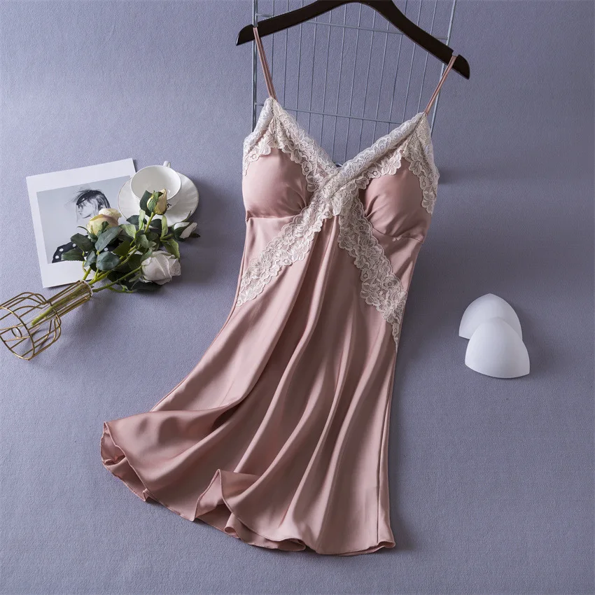 Daeyard Women's Sexy Lingerie Satin Nightgown Silk Chemise V Neck Negligee Sleepwear Lace Babydoll Sleepshirt Night Dress