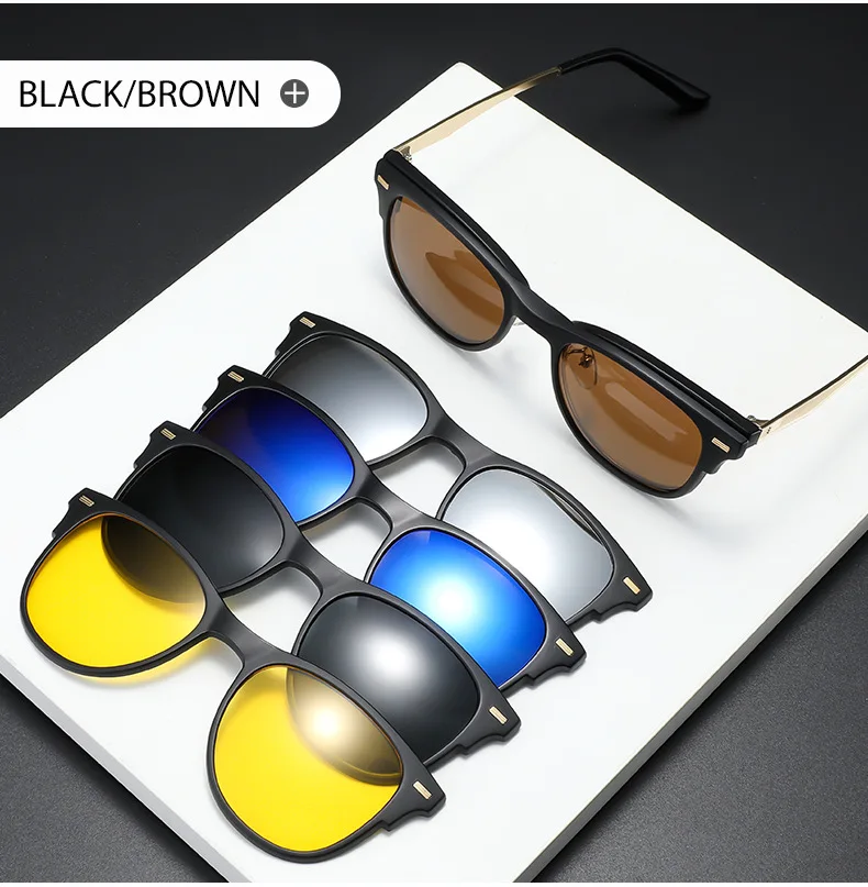 Vcka 6 in 1 Magnet clip Myopie quadratische Sonnenbrille Männer Frauen tr90 polarisierte Brille optische verschreibung pflicht ige Brillen-0,5 bis-10 – Detail 9