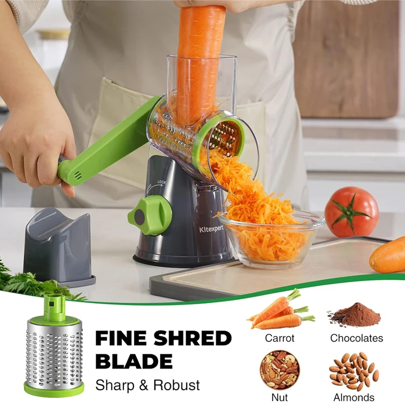 Vegetable Cutter Cheese Shredder 3 Sharp Drums Multifunctional Garlic Potato Shredder Handheld with Strong Suction Kitchen Tool